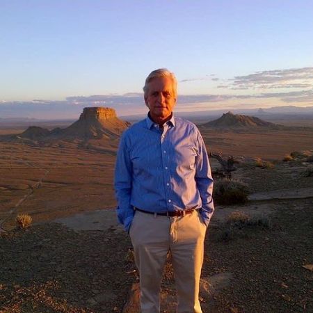 Michael Douglas wears a shirt while posing for a picture